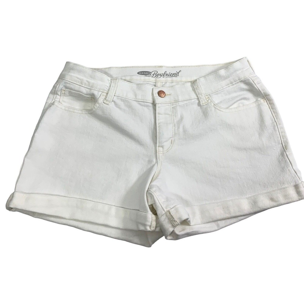 Womens White Denim Boyfriend Shorts Size 8 Jean Roll Up Cuff
